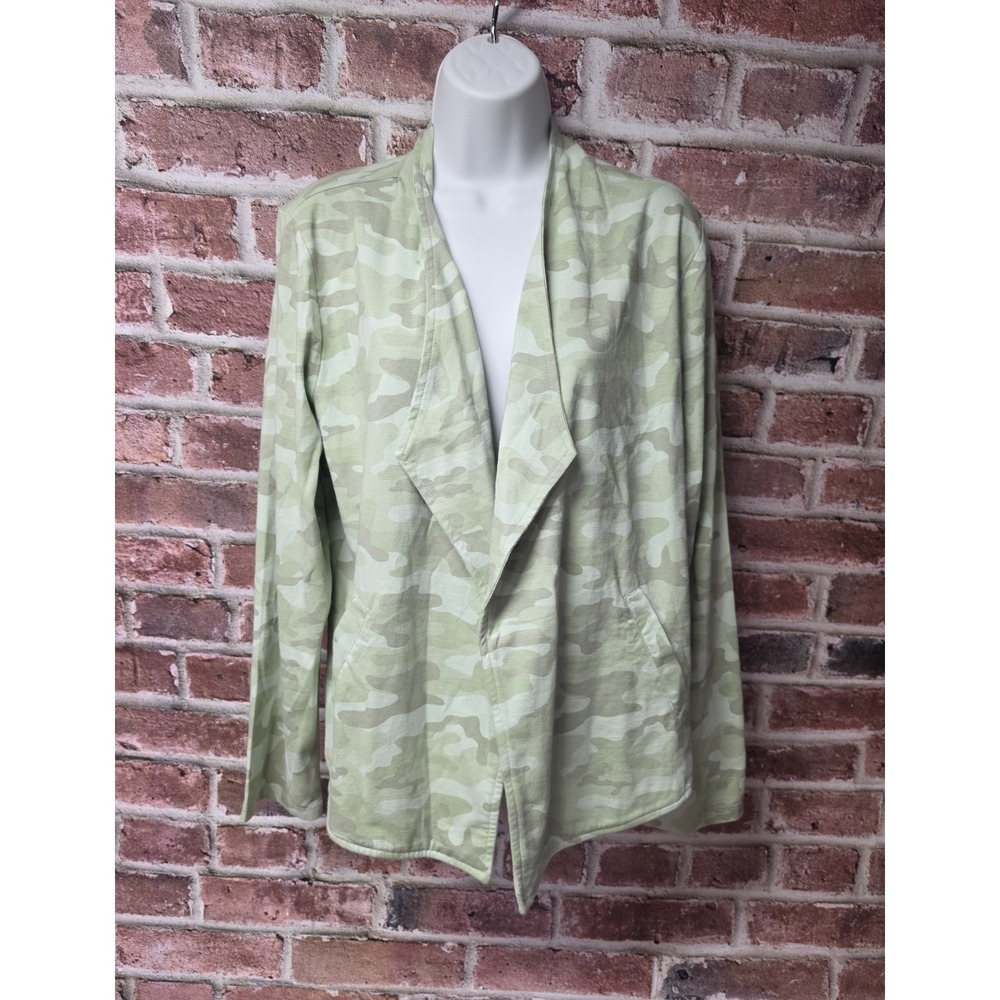 Women's SUSAN GRAVER WEEKEND Camo OPEN Cardigan Sweater Large